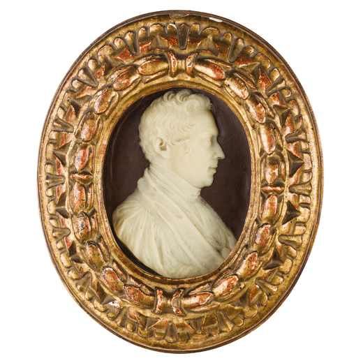 CEROPLASTA DEL XVIII-XIX SECOLO rilievo in cera raffigurante profilo di gentiluomo, entro cornice ov