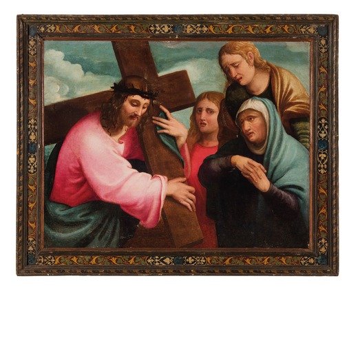 PITTORE DEL XVI-XVII SECOLO  Cristo portacroce<br>Olio su tela, cm 74X93