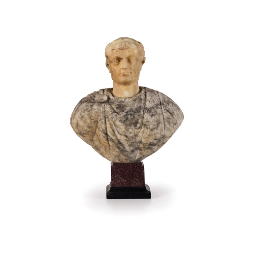 SCULTURA IN MARMI DIVERSI, XVIII-XIX SECOLO raffigurante testa dallantico, la testa in alabastro, ba