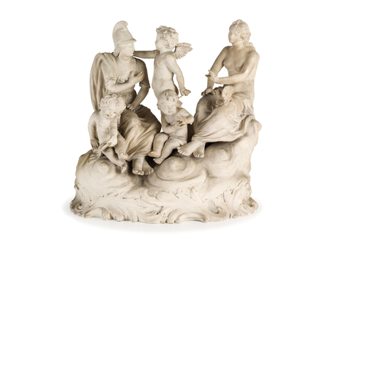 GRUPPO IN TERRACOTTA, FRANCIA, XIX SECOLO allegoria con Minerva, putti e figura femminile con colomb