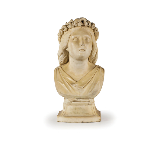 SALVATORE REVELLI (Taggia, 1816 - Roma, 1859)<br>Busto in marmo bianco raffigurante Santa Filomena<b