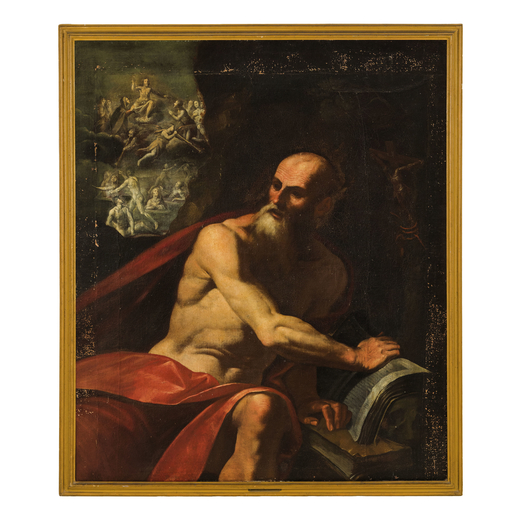 PITTORE DEL XVII-XVIII SECOLO San Girolamo<br>Olio su tela, cm 95X118