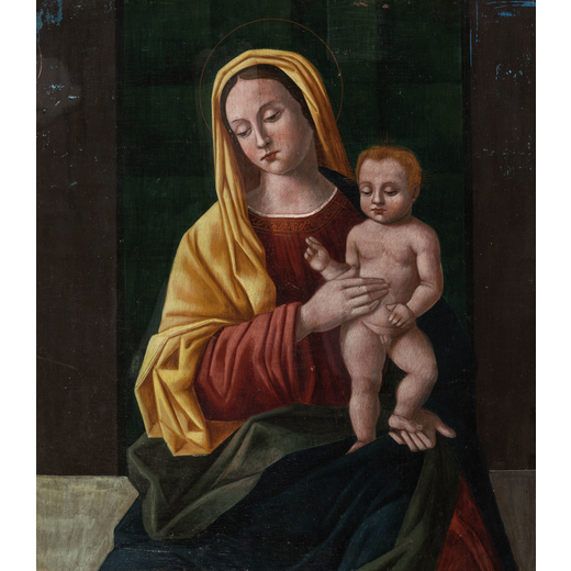 LIBERALE DA VERONA (attr. a) (Verona, 1445 circa - 1529)<br>Madonna con il Bambino<br>Olio su tavola