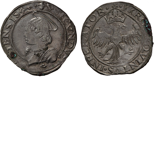 ZECCHE ITALIANE. ASTI. CARLO V (1529-1531).  MEZZO TESTONE<br>Argento, 5,21 gr, 28 mm. Estremamente 