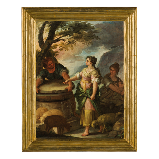 FELICE PORTA (attr. a) (Molfetta, 1726 - 1775)<br>Paesaggio con figure <br>Olio su tela, cm 40X52