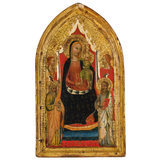 PITTORE FIORENTINO DEL XIV-XV SECOLO Madonna con il Bambino e Santi<br>Tempera su tavola a fondo oro