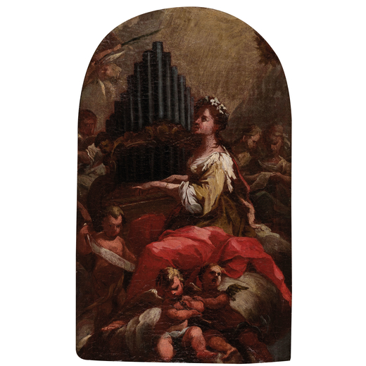 RANIERI DEL PACE (Pisa, 1681 - Firenze, 1738)<br>Santa Cecilia<br>Olio su tela applicato su tavola, 