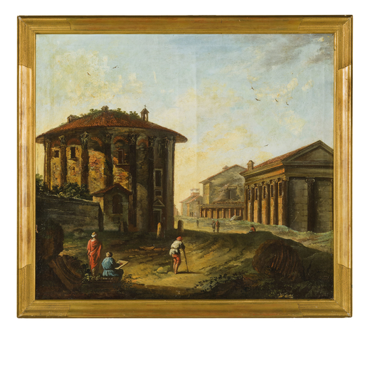 PITTORE ATTIVO A ROMA NEL XVIII-XIX SECOLO  Vista del Foro Boario con i templi di Portunus, Ercole v