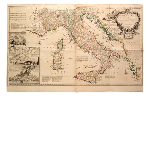 HERMANN MOLL, 1714 Cartina dellItalia. Incisione in quattro fogli, recante riserve raffiguranti il V