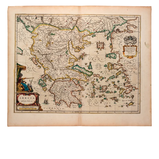 JOAN BLAEU, 1640 Cartina della Grecia. Incisione tratta da Atlas Maior, reca nell?angolo in basso a 