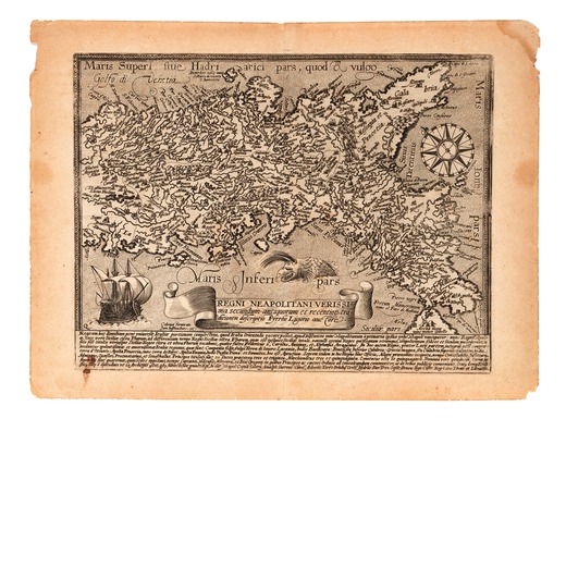 PIRRO LIGORIO, 1557 Cartina del Regno Di Napoli. Incisione tratta da Theatrum Orbis Terrarum, di A. 