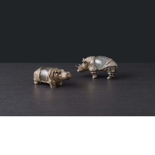 GABRIELLA CRESPI (2) Due sculture zoomorfe. Metallo argentato, cristallo. Produzione Gabriella Cresp