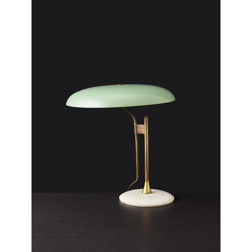 LUMEN    Lampada da tavolo. Marmo, ottone, alluminio verniciato. Produzione Lumen anni 50.<br>cm 40x