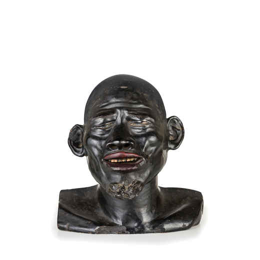 SCULTURA IN TERRACOTTA DIPINTA, XIX-XX SECOLO raffigurante testa di moro; usure, rotture, mancanze, 