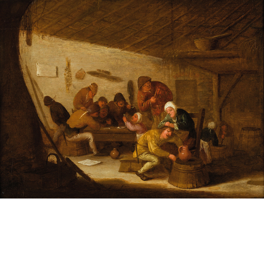 ANTHONI VICTORYNS (attr. a) (attivo ad Anversa tra il 1640 e il 1656)<br>Scena di taverna<br>Olio su