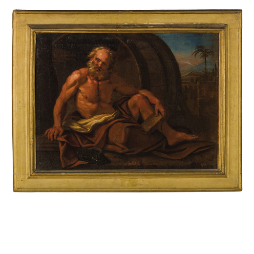 PITTORE ATTIVO A ROMA NEL XVII SECOLO Diogene<br>Olio su tela, cm 49X65