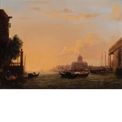 PITTORE VENEZIANO DEL XIX SECOLO Veduta del Canal Grande verso lisola di San Giorgio<br>Olio su tela