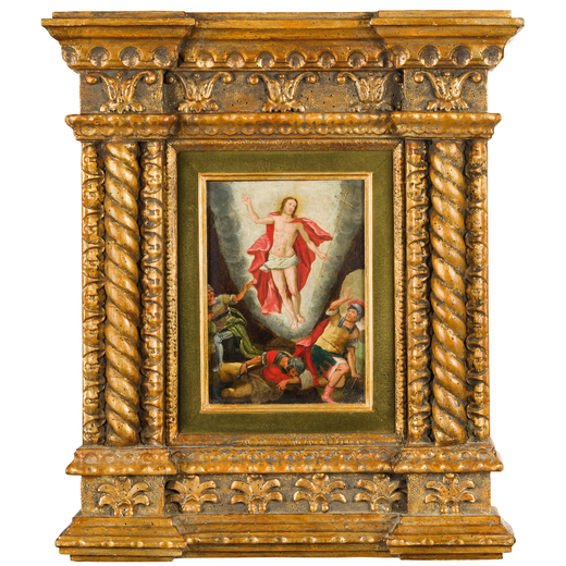PITTORE OLANDESE DEL XVII-XVIII SECOLO Resurrezione di Cristo<br>Olio su rame, cm 22X17