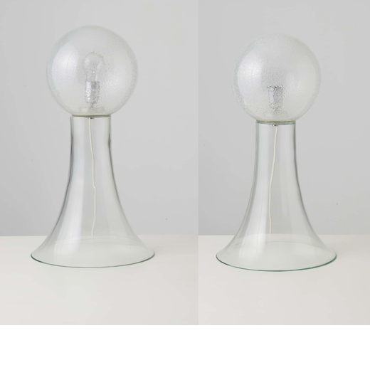 MANIFATTURA ITALIANA  2 Coppia di lampade da tavolo. Vetro soffiato, vetro bulicante. Italia anni 70