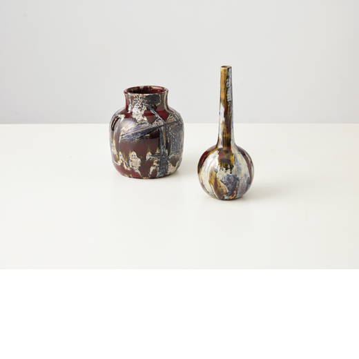 C.Z FAENZA  2 Coppia di vasi. Ceramica smaltata. Faenza anni 50. Sigla C.Z., Faenza<br>cm 21x10; cm 