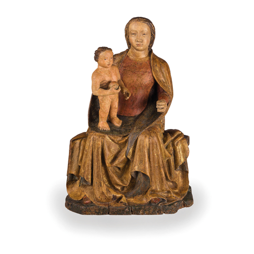 SCULTURA IN LEGNO POLICROMO, SCUOLA VENETA, XV-XVI SECOLO raffigurante la Vergine assisa con il Bamb