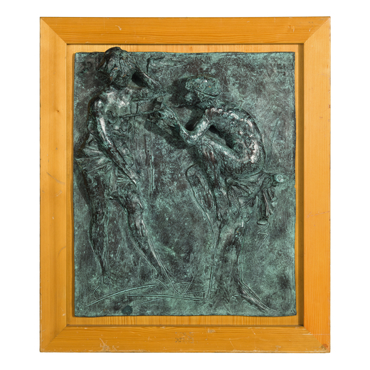 AUGUSTO MURER (Falcade, 1922 - Padova, 1985)<br>Bassorilievo in bronzo, raffigurante Pan e Siringa; 
