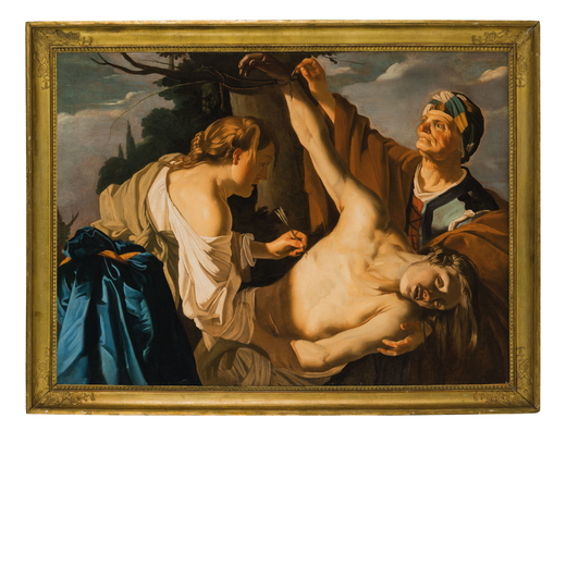 DIRCK VAN BABUREN (copia da) (Utrecht, 1594 - 1624)<br>SantIrene cura San Sebastiano<br>Olio su tela