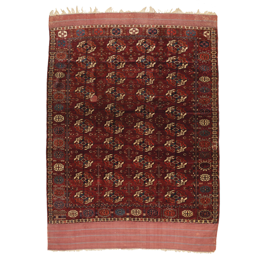 IMPORTANTE E RARO TAPPETO TEKKE, TURKESTAN, ASIA CENTRALE, 1870 CIRCA cm 194X265<br>Questo tappeto h