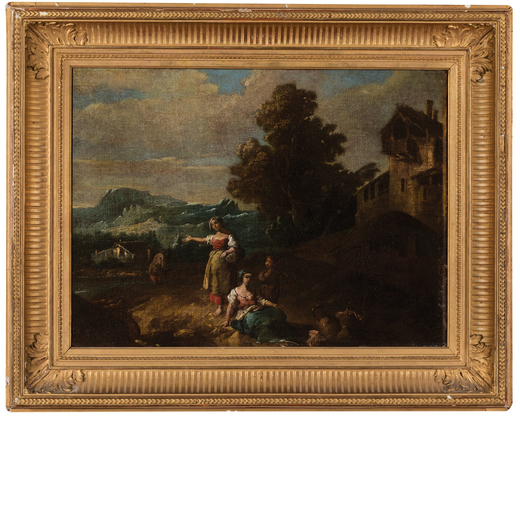 GIUSEPPE ZAIS (Forno di Canale, 1709 - Treviso, 1781) <br>Paesaggio <br>Olio su tela, cm 36X46