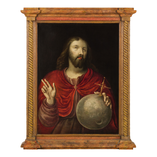 PITTORE FIAMMINGO DEL XVIII SECOLO Salvator Mundi<br>Olio su tela, cm 93X68