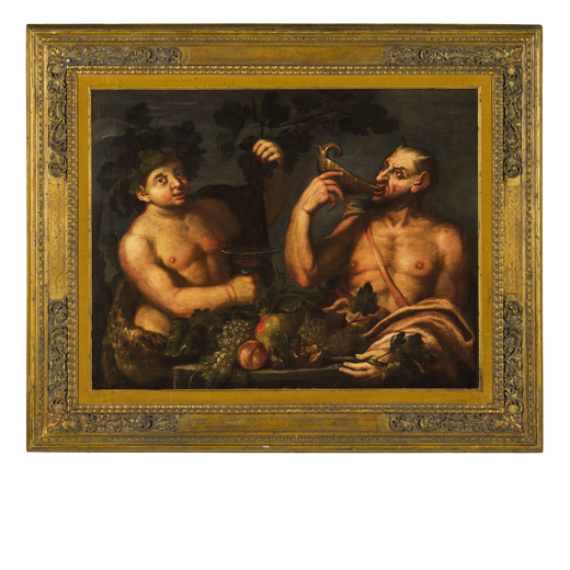 PITTORE DEL XVII-XVIII SECOLO Baccanale <br>Olio su tela, cm 71X92