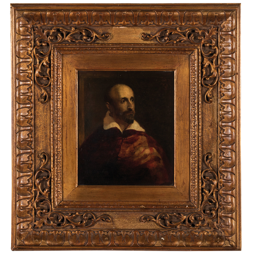 PITTORE DEL XIX SECOLO Ritratto di cardinale <br>Olio su tavola, cm 23,5X20