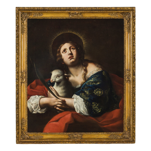 ONORIO MARINARI (attr.a) (Firenze, 1627 - 1715)<br>Santa Agnese<br>Olio su tela, cm 90X76