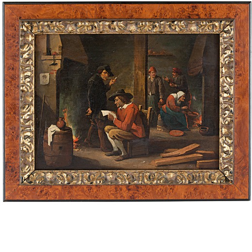 DAVID TENIERS IL GIOVANE (seguace di) (Anversa, 1610 - 1690)<br>Interno di osteria<br>Olio su tavola
