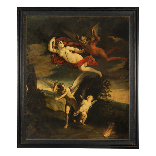 PITTORE DEL XVII-XVIII SECOLO Scena allegorica<br>Olio su tela, cm 205X173