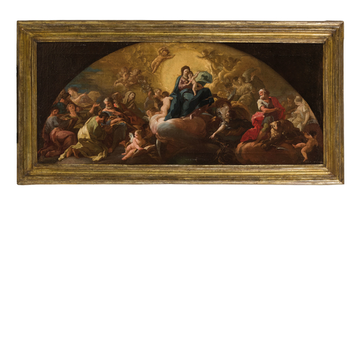 ANTONIO GONZÁLEZ VELÁZQUEZ (Madrid, 1723 - 1794)<br>Madonna col Bambino <br>Olio su tela, cm 43X10