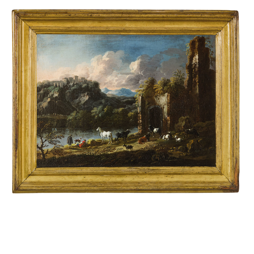 DOMENICO BRANDI (attr. a) (Napoli, 1683 - 1736)<br>Paesaggio con armenti<br>Siglato e datato: MR 169