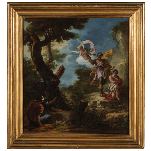 PIETRO BIANCHI (Roma, 1694 - 1740)<br>Sacrificio di Isacco<br>Olio su tela, cm 45X40,6
