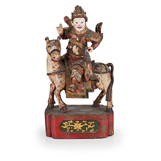 SCULTURA IN LEGNO DIPINTO, CINA, DINASTIA QING, XVII-XVIII SECOLO A LARGE POLYCHROME AND CARVED WOOD