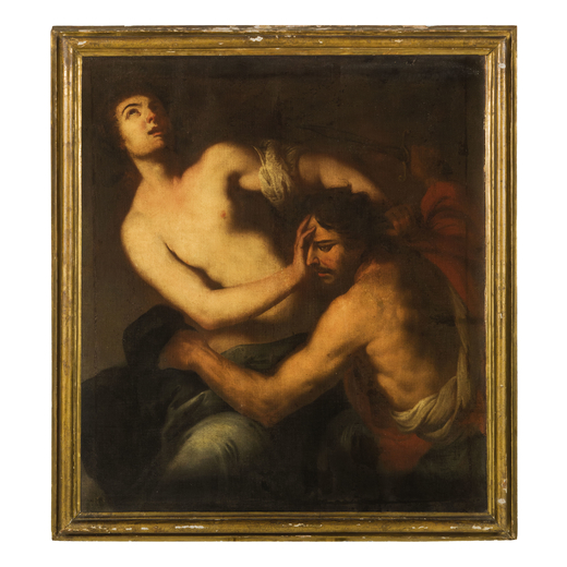 ANTONIO ZANCHI (Este, 1631 - Venezia, 1722)<br>Ratto di Elena<br>Olio su tela, cm 110X98