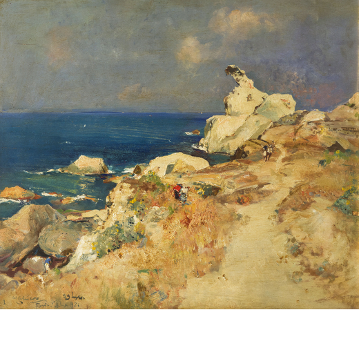GIUSEPPE CASCIARO Ortelle (Le) 1863 - Napoli 1945<br>Veduta di Ischia da Foria<br>Firmato Casciaro,F