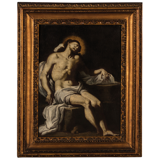 PITTORE NAPOLETANO DEL XVII-XVIII SECOLO Cristo morto<br>Olio su tela, cm 48X36