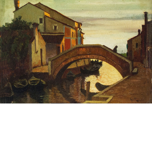 ALBERTO MASO GILLI Chieri (To) 1840 - Calvi dellUmbria (Tr) 1894<br>Ponte a Burano<br>Firmato Gilli 