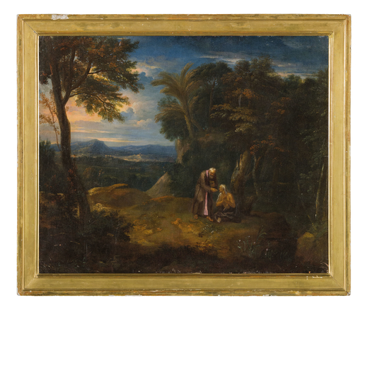 DOMENICO DE MARCHIS detto TEMPESTINO (attr. a) (Roma, 1646 - 1713)<br>Paesaggio<br>Olio su tela, cm 