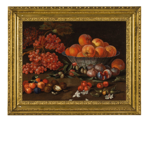 PITTORE FIAMMINGO DEL XVII-XVIII SECOLO Natura morta con frutti<br>Olio su tela, cm 47X60