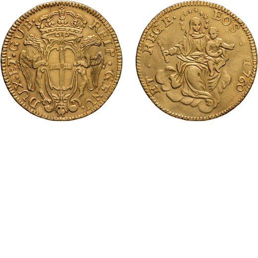ZECCHE ITALIANE. GENOVA. DOGI BIENNALI.  TERZAFASE (1637-1797). 50 LIRE 1760<br>Oro, 13,64 gr, 29 mm