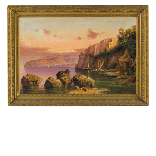 MICHELE CAPUANO attivo nel XIX secolo<br>Veduta della casa di Torquato Tasso al tramonto<br>Firmato 