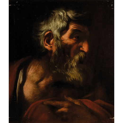 ANDREA SACCHI (attr. a) (Nettuno, 1599 - Roma, 1661)<br>Studio di testa<br>Olio su tela, cm 51X43,5