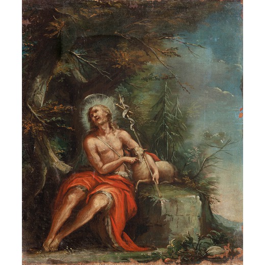 PITTORE VENETO DEL XVIII SECOLO San Giovanni Battista <br>Olio su tela, cm 53X43