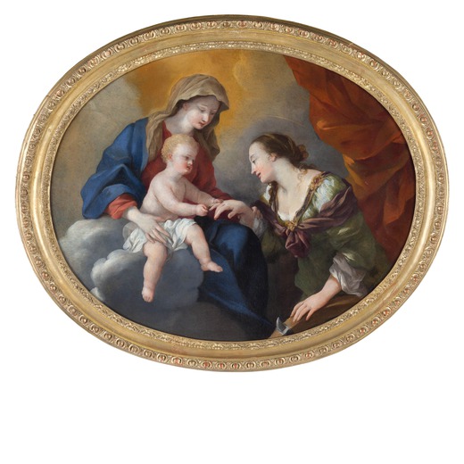 GIOVANNI FRANCESCO ROMANELLI Matrimonio mistico di Santa Caterina<br>Olio su rame, cm 46X57